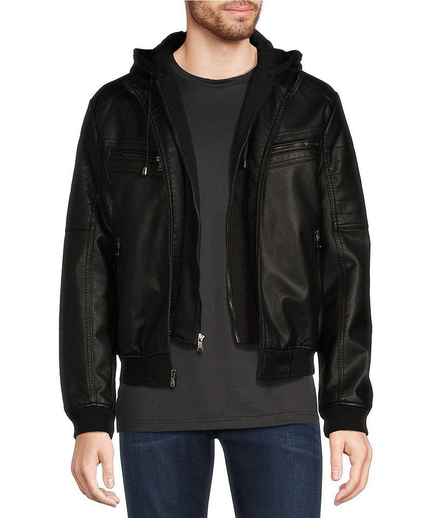 Murano Big & Tall PU Bomber with Knit Hood Faux Leather Jacket Product Image