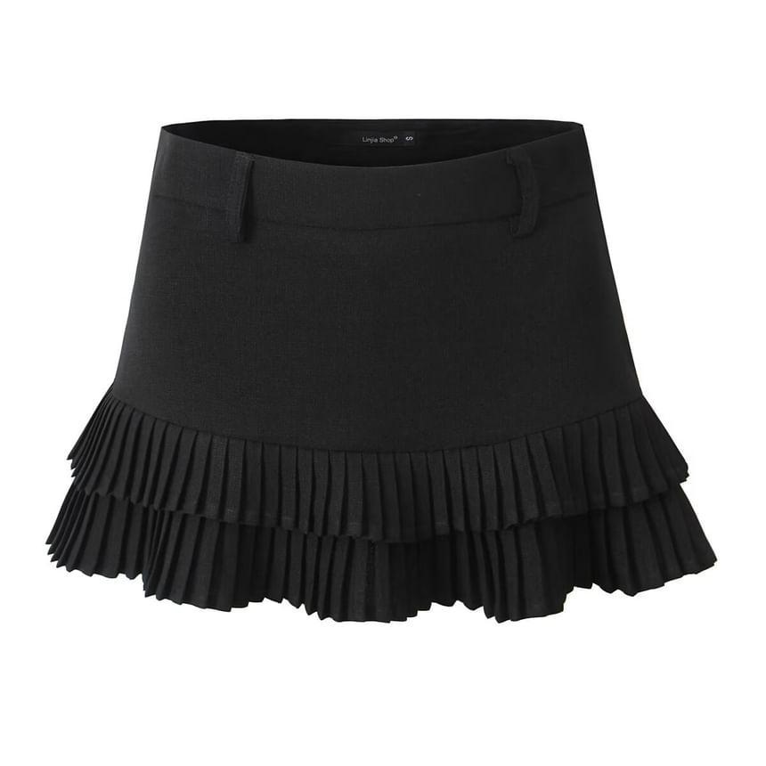 High Waist Plain Mini Pleated Skort Product Image