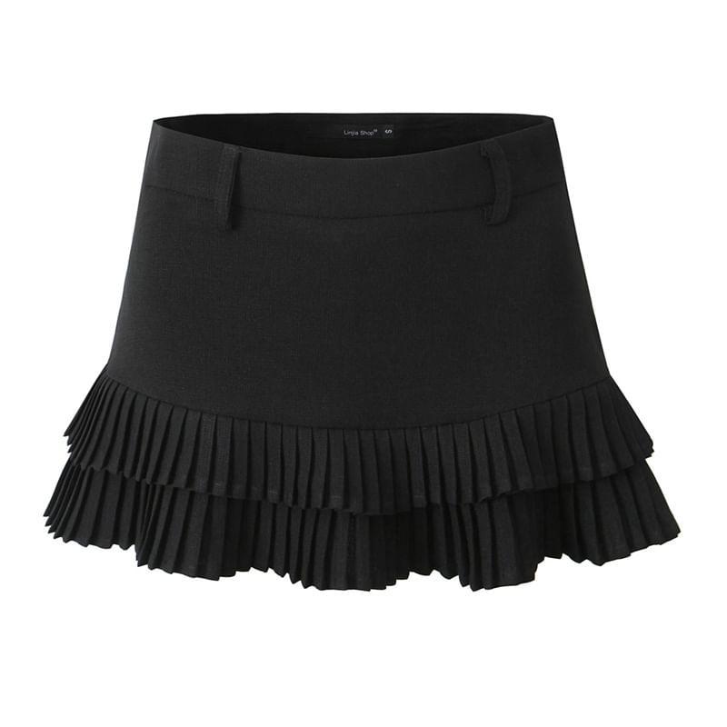 High Rise Plain Pleated Hem Mini A-Line Skirt product image