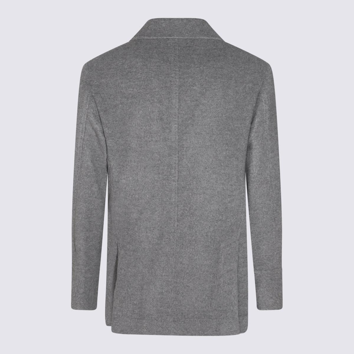 Grey Wool Down Jacket In Gray Product Image