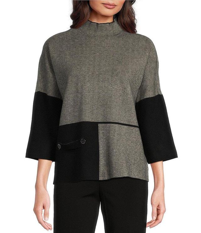 Ali Miles Color Block Knit Mock Neck 3/4 Dolman Sleeve Sweater Product Image