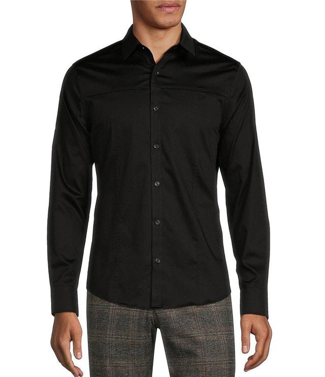 Murano Slim Fit Pieced Solid Spread Collar Long Sleeve Woven Shirt Product Image