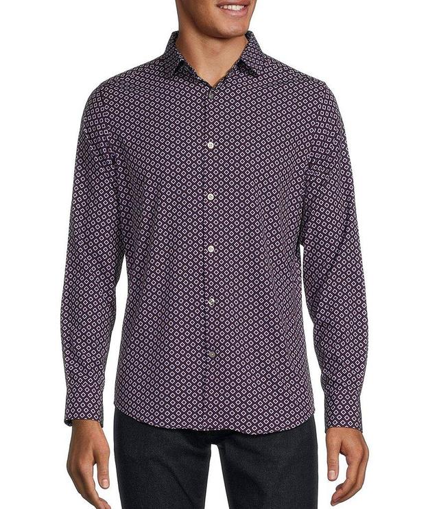 Murano Slim Fit Performance Stretch Diamond Print Long Sleeve Woven Shirt Product Image