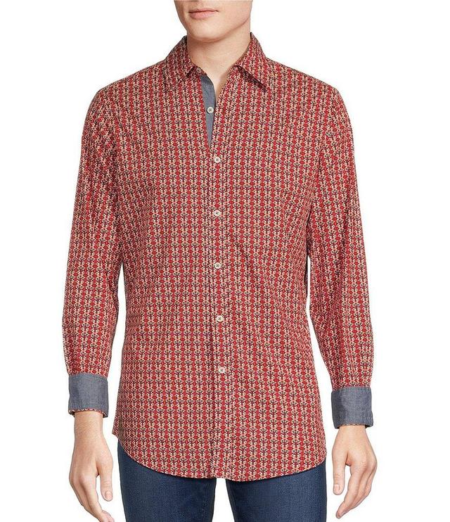 Cremieux Premium Denim Big & Tall Stretch Geo Print Long Sleeve Woven Shirt Product Image