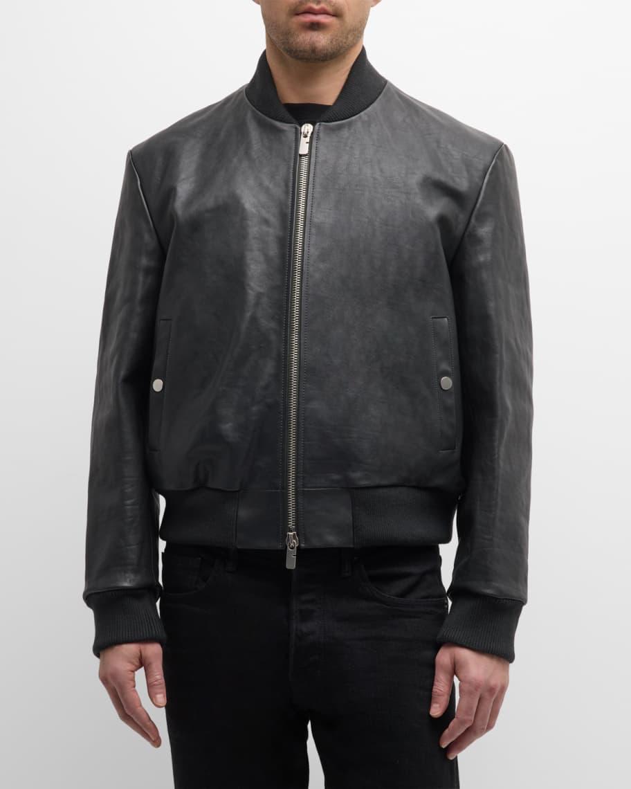 Mens Grained Leather Bomber Jacket Product Image