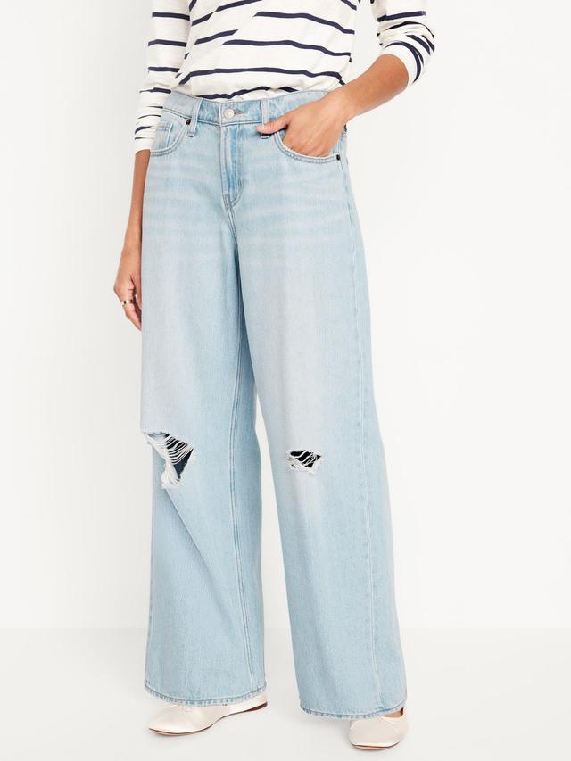 Mid-Rise Ripped Baggy Wide-Leg Jeans for Women Product Image