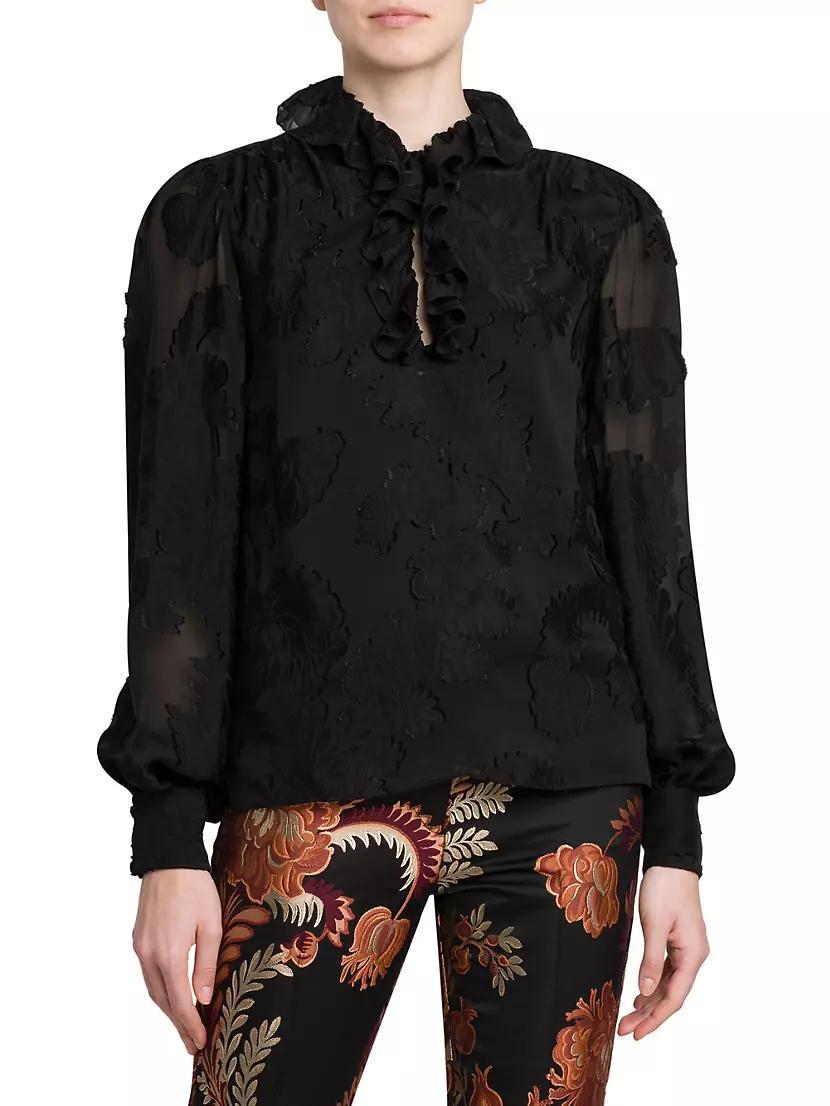 Floral Jacquard Ruffle Blouse Product Image