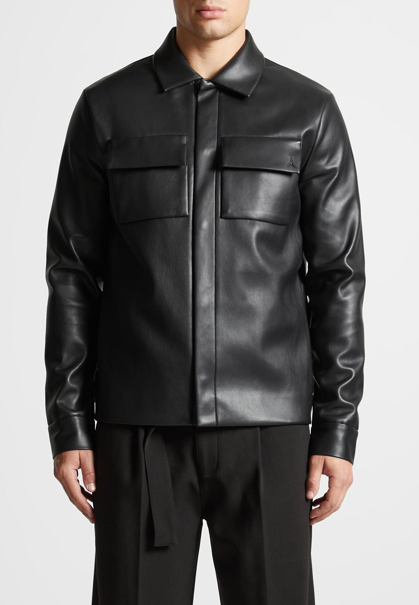 Vegan Leather Shirt Jacket - Black Male Product Image