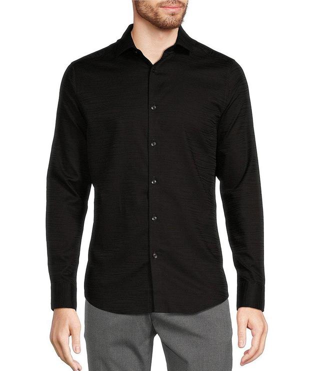 Murano Slim Fit Tonal Wave Pattern Long Sleeve Woven Shirt Product Image