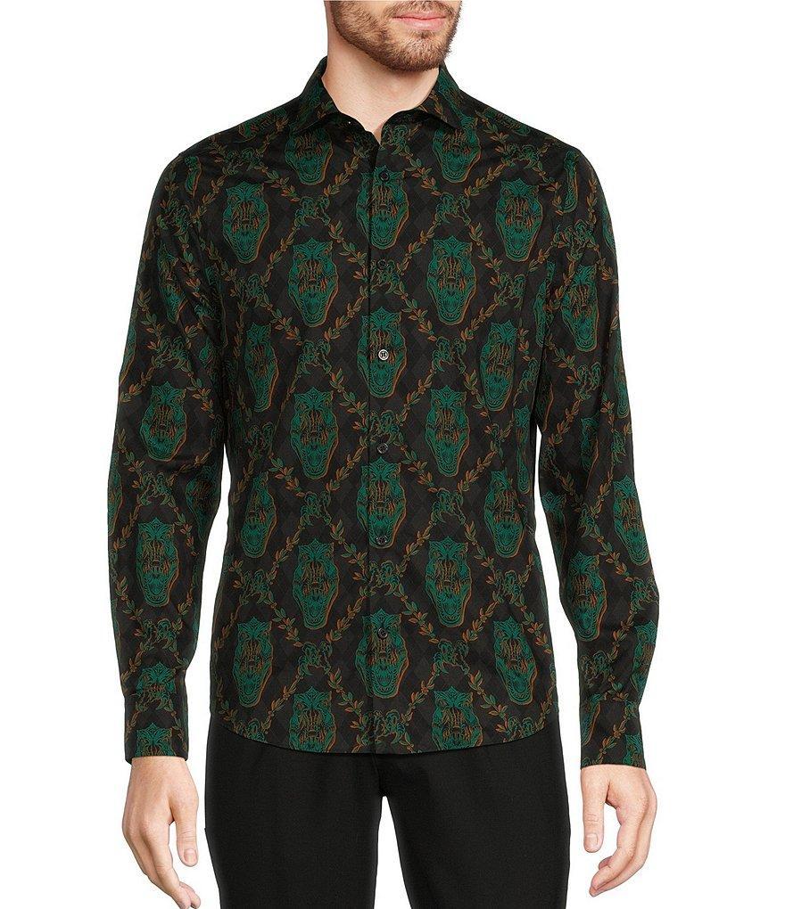 Murano Prehistoric Prep Collection Slim Fit Dinosaur Diamond Long Sleeve Woven Shirt Product Image