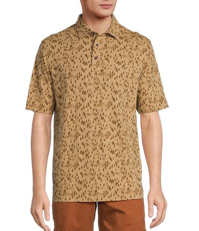 Roundtree & Yorke Short Sleeve Conversational Bigfoot Wilderness Print Slub Polo Shirt Product Image