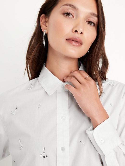 Embellished Cropped Button-Down Shirt Product Image