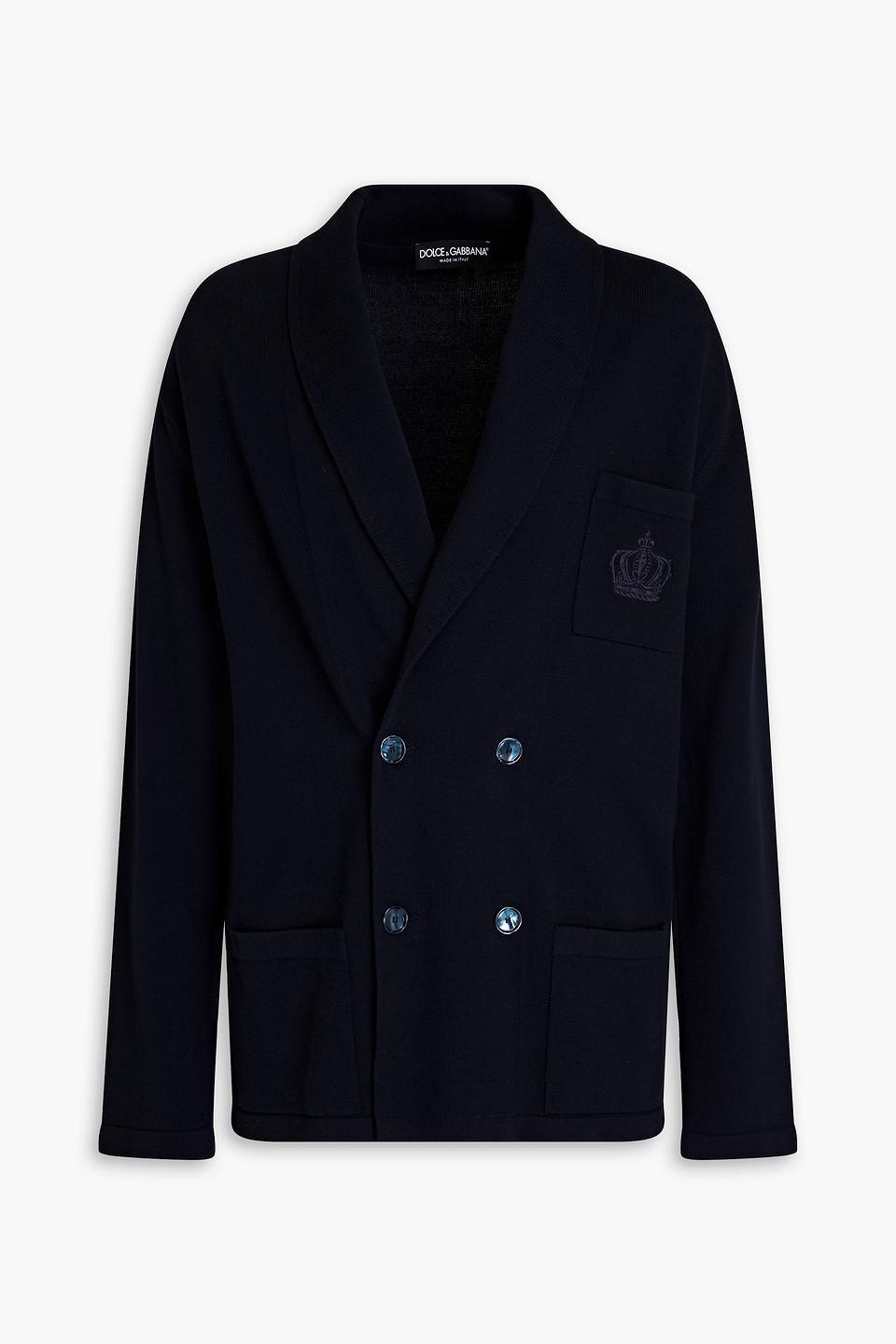 Double-breasted Cotton Blazer In Navy Product Image