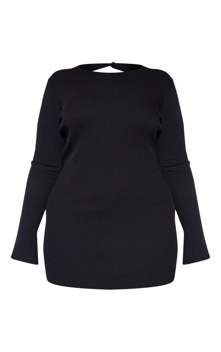 Plus Black Rib Knit Open Back Mini Dress Product Image