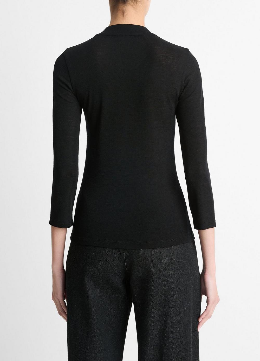 Wool Three-Quarter-Sleeve Mock-Neck Top Product Image