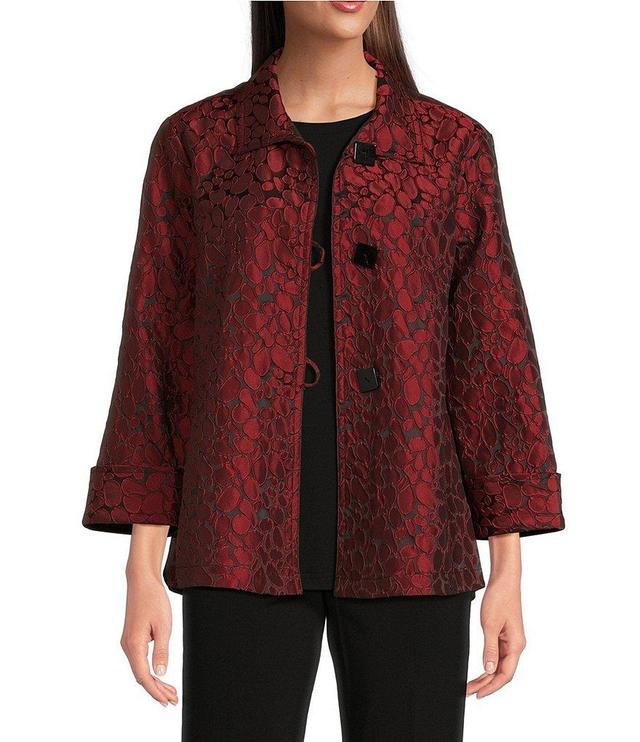 Ali Miles Jacquard Textured Printed Woven Point Collar 3/4 Sleeve Button Front Jacket Product Image