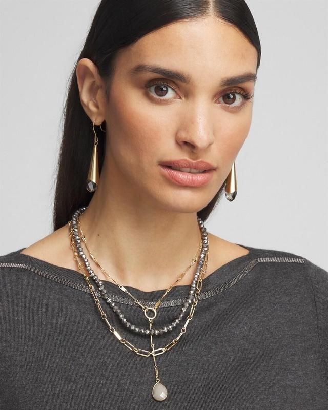 Double Strand Faux Pearl Hematite Necklace Product Image