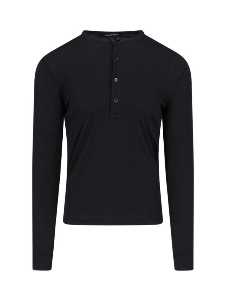 TOM FORD Henley Ribbed T In Black Product Image