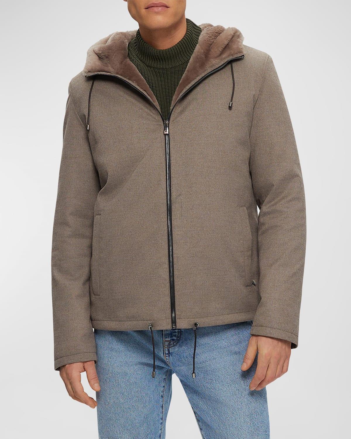 Mens Fabric Parka Jacket with Merino Shearling Lamb Lining Product Image