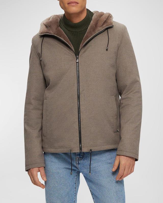 Mens Lamb Shearling Lined Hooded Parka Jacket Product Image