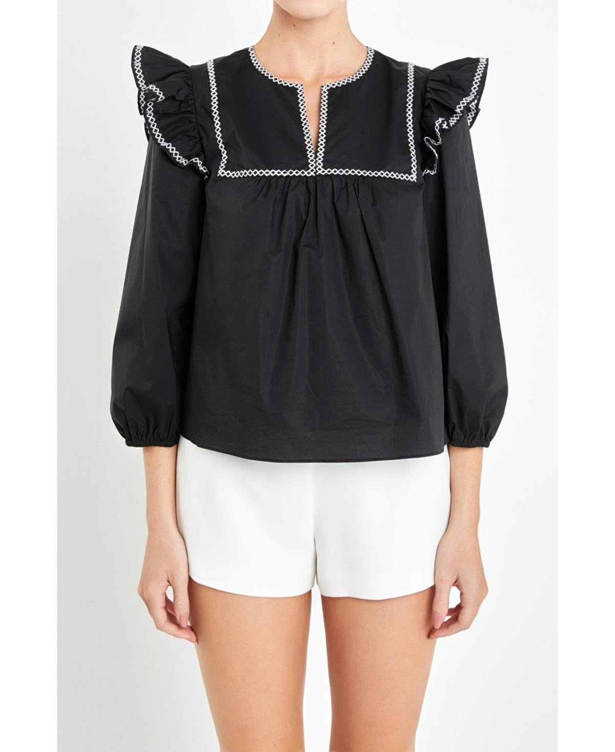 English Factory Womens Contrast Embroidery Top - Black Product Image