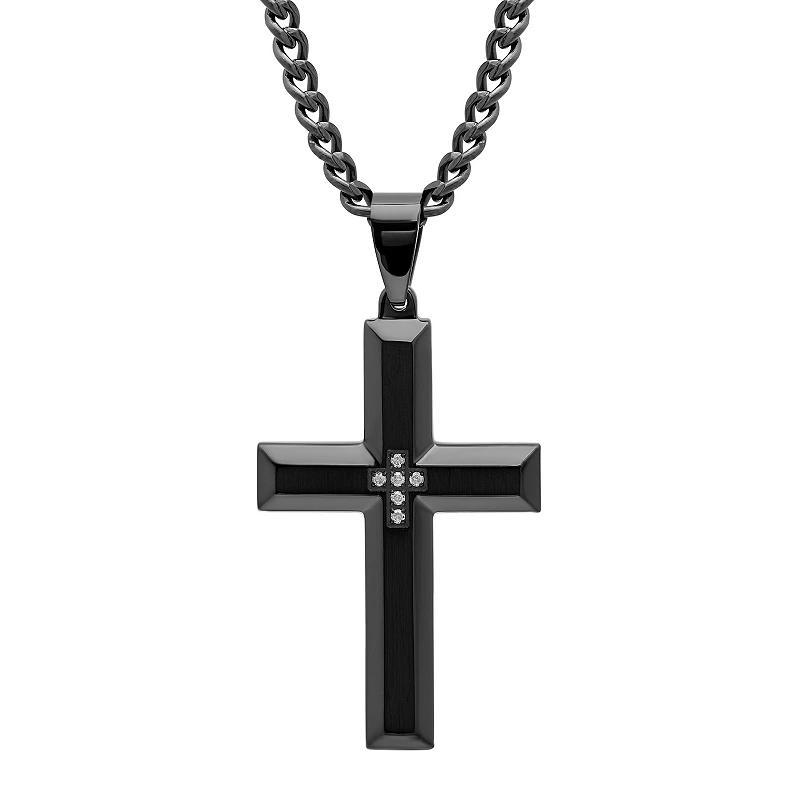 Mens Jewelry Nation Stainless Steel Diamond Accent Cross Pendant Necklace Black White Product Image