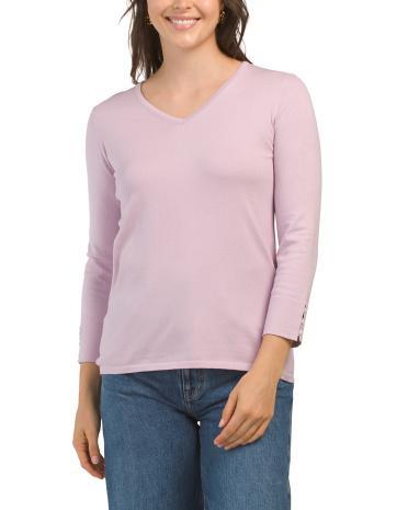 Pima Cotton Blend Classic V Sweater for Women | Cotton/Nylon Product Image