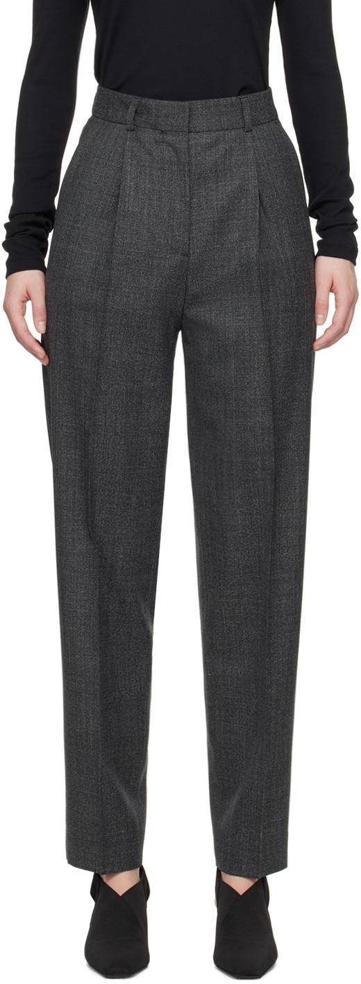 Women's Single-pleat Wool-blend Tapered Trousers In Black Melange Product Image