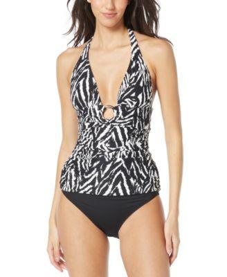 Carmen Marc Valvo Womens Animal Print O Ring Tankini Top Bottom Product Image