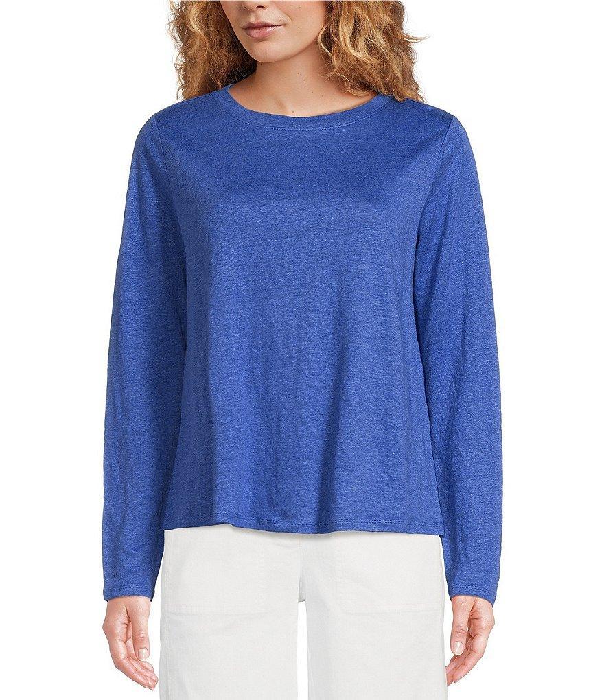 Eileen Fisher Organic Linen Jersey Knit Crew Neck Long Sleeve Tee Shirt Product Image