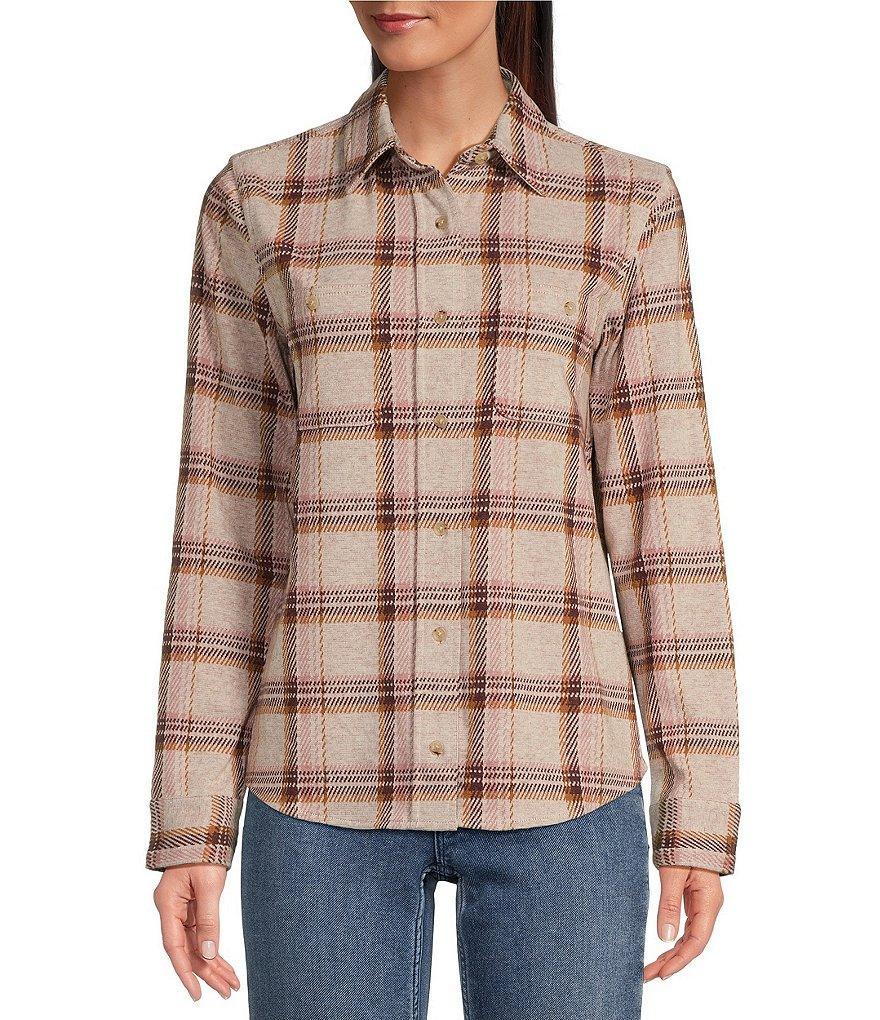 Faherty Legend Sweater Knit Plaid Print Point Collar Button Front Long Sleeve Shirt Product Image