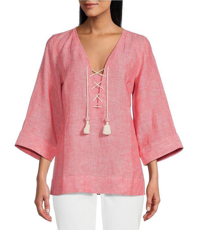 Tommy Bahama Coastalina 3/4 Sleeve V-Neck Tassel Linen Tunic Product Image