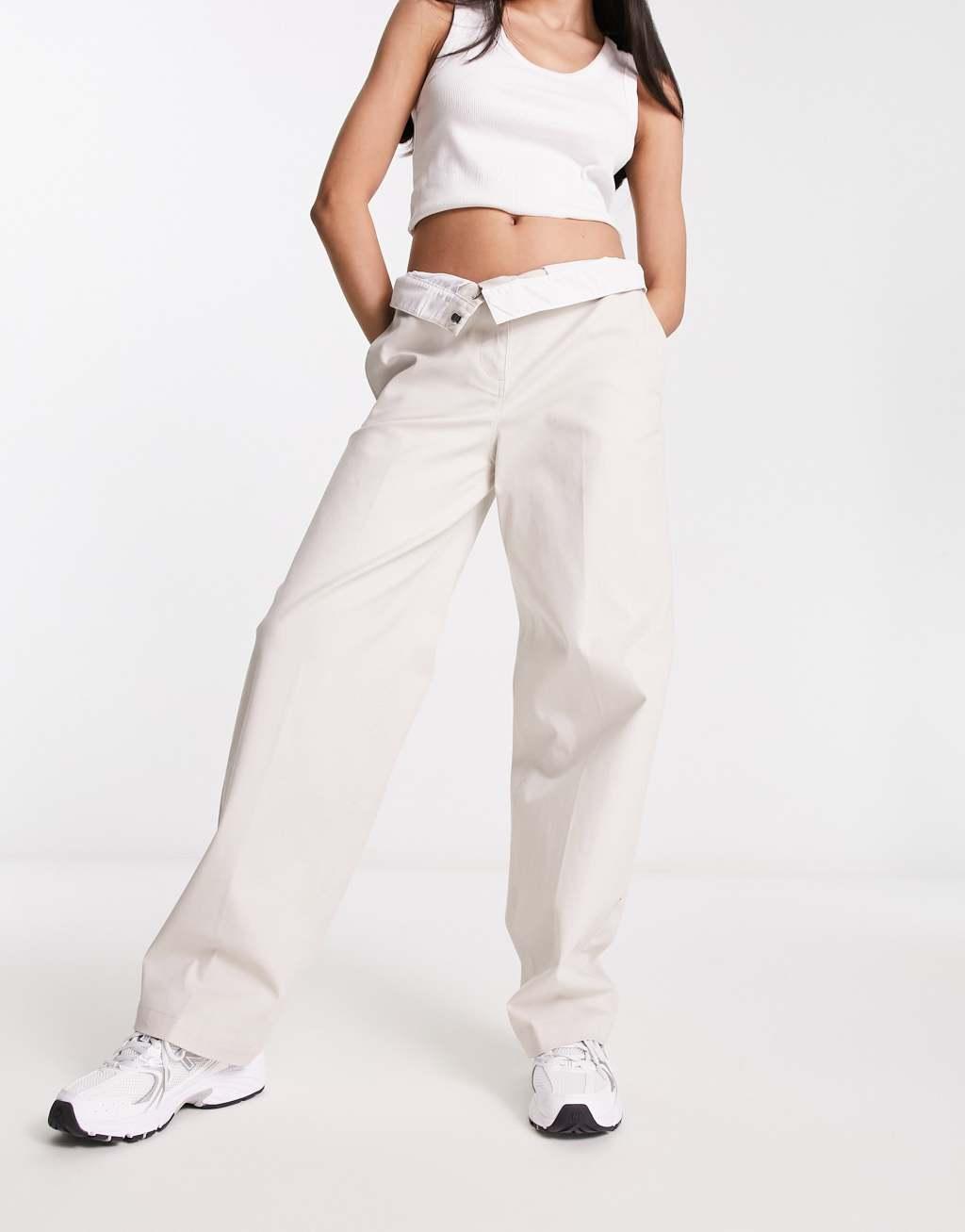 ASOS DESIGN relaxed boyfriend pants in stone Product Image