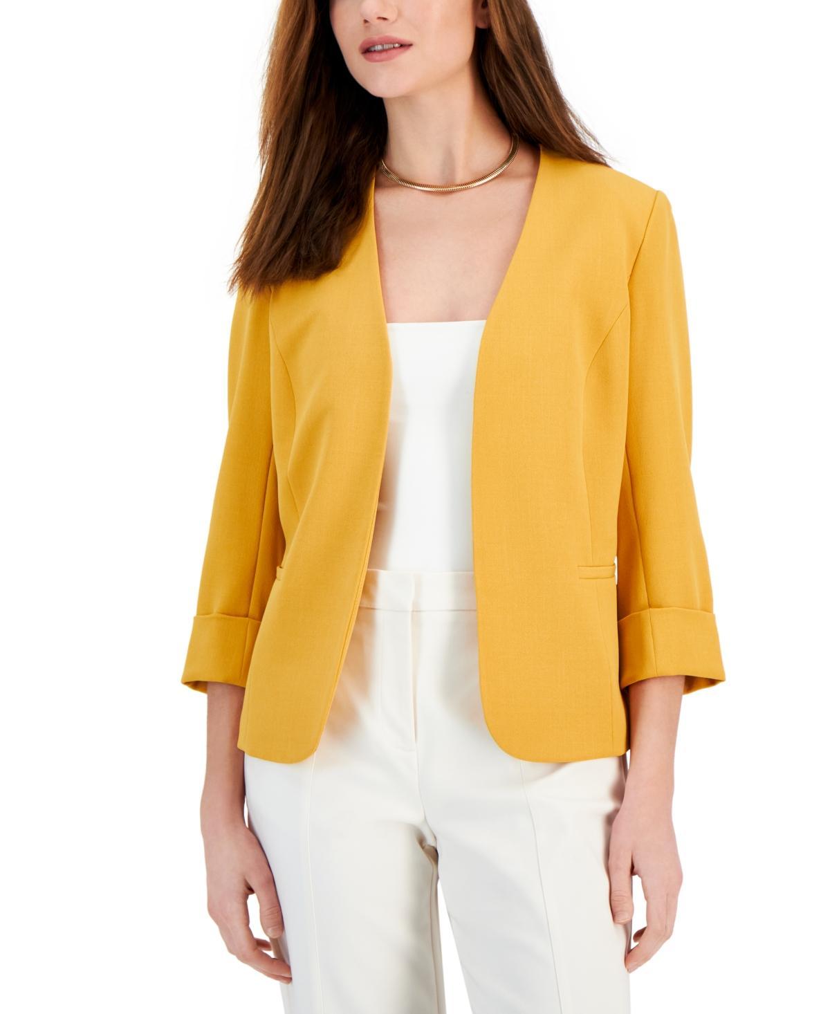 Kasper Womens Stretch Crepe Open-Front Roll-Sleeve Jacket Product Image