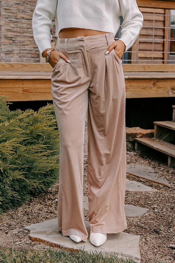 All The Hits High Waist Velvet Pants In Taupe Product Image