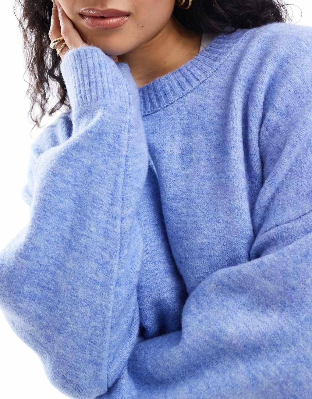 Stradivarius soft touch knit sweater in blue Product Image