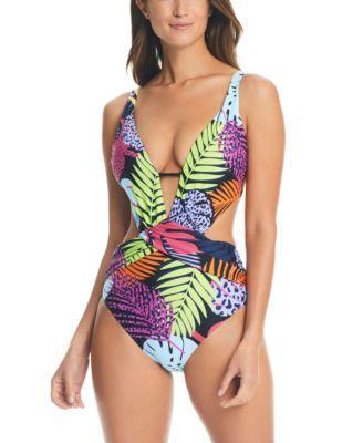 Bar Iii Womens Palm Prowl Cross-Front Monokini, Created for Macys Product Image