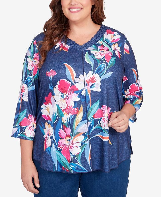 Alfred Dunner Plus Size In Full Bloom Placed Floral V-neck Top Product Image