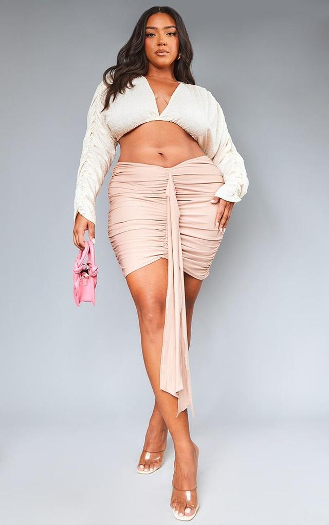 Plus Taupe Drape Detail Ruched Skirt Product Image