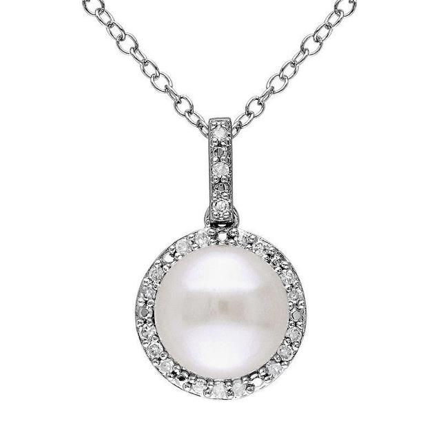 Stella Grace Freshwater Cultured Pearl & 1/10 Carat T.W. Diamond Sterling Silver Halo Pendant Necklace, Womens White Product Image