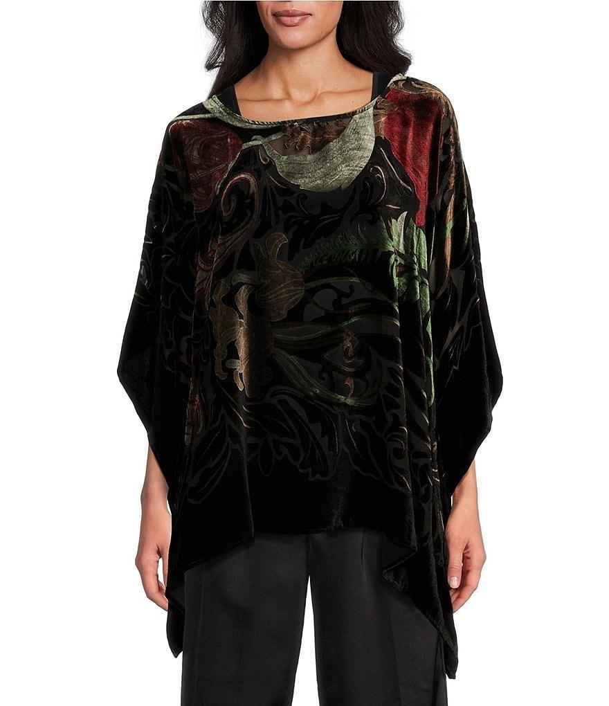 John Mark Burnout Velvet Printed Oversized Poncho Top product image