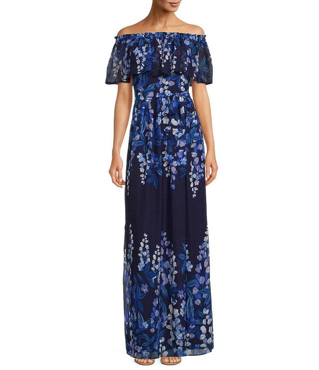 Eliza J Floral Print Popover Off-the-Shoulder Ruffle Short Sleeve Maxi Dress Product Image