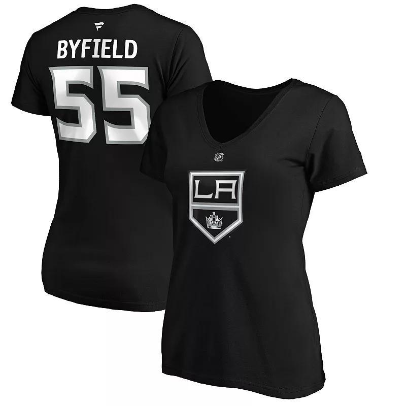 Womens Fanatics Branded Quinton Byfield Black Los Angeles Kings Authentic Stack Name & Number V-Neck T-Shirt Product Image