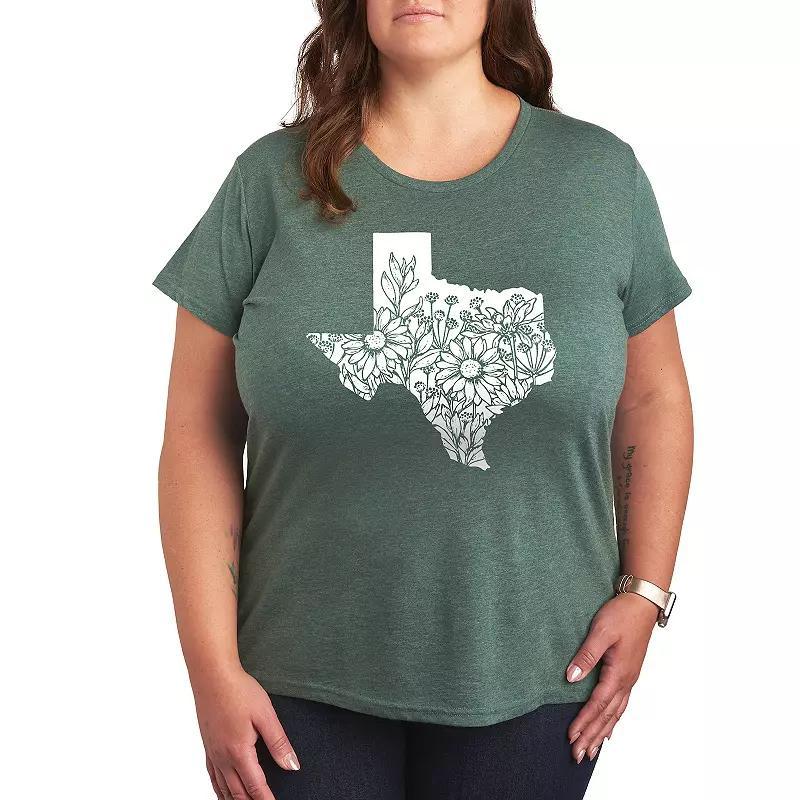 Plus Size Floral Texas Graphic Tee, Womens Grey Green Product Image