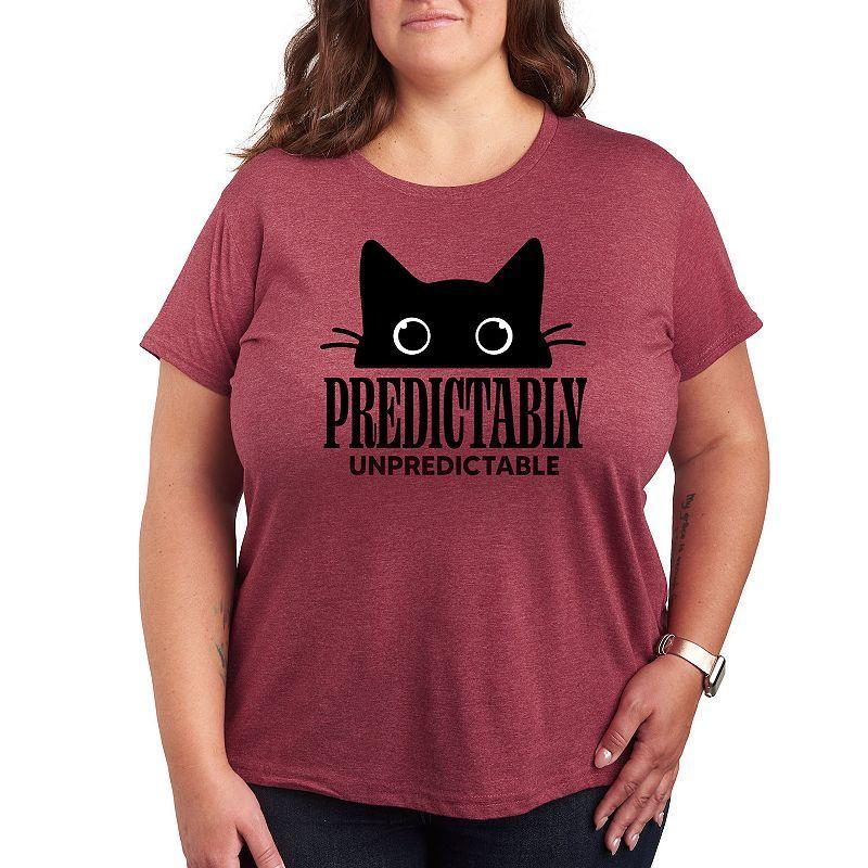 Plus Predictably Unpredictable Cat Graphic Tee, Womens Grey Dark Red Product Image