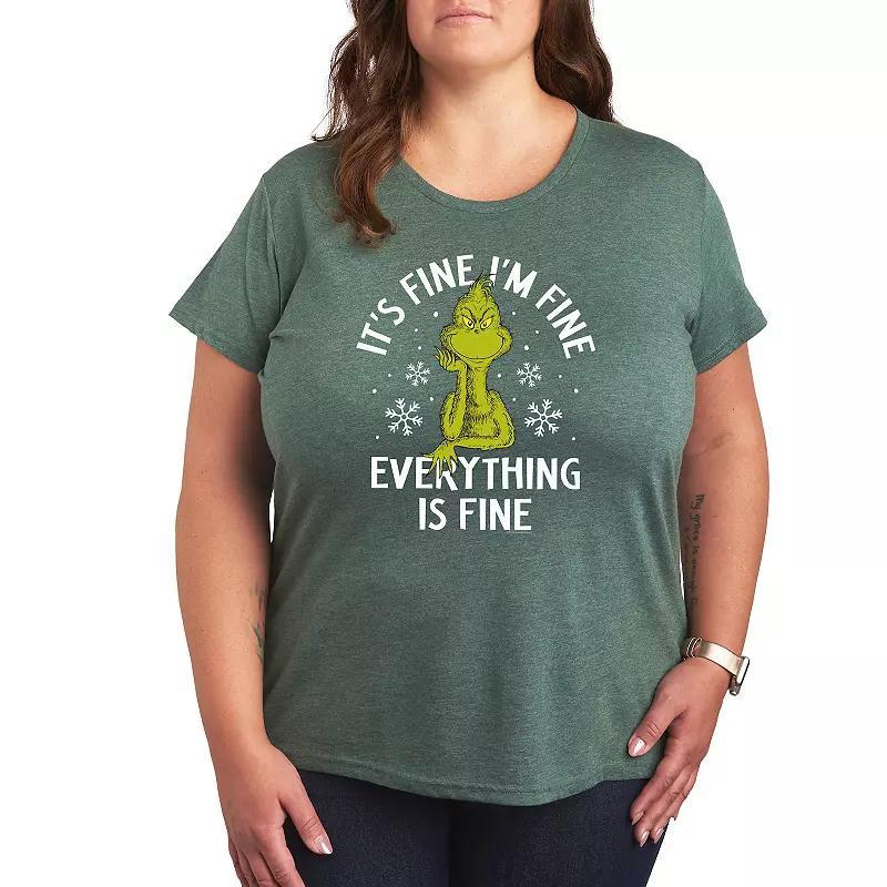 Missy Plus Size Dr. Seuss Grinch Its Fine Im Fine Graphic Tee, Womens Product Image