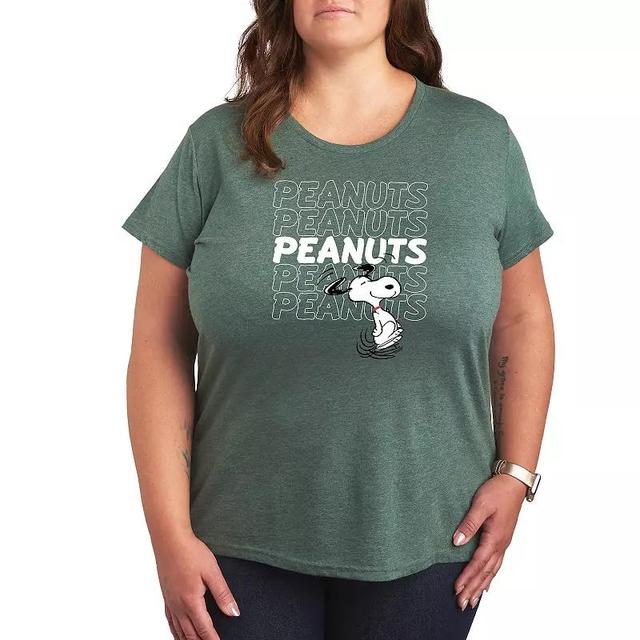 Womens Peanuts Snoopy Logo Repeat Graphic Tee Green Product Image