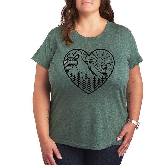 Plus Mountain Scene Heart Graphic Tee, Womens Med Grey Product Image