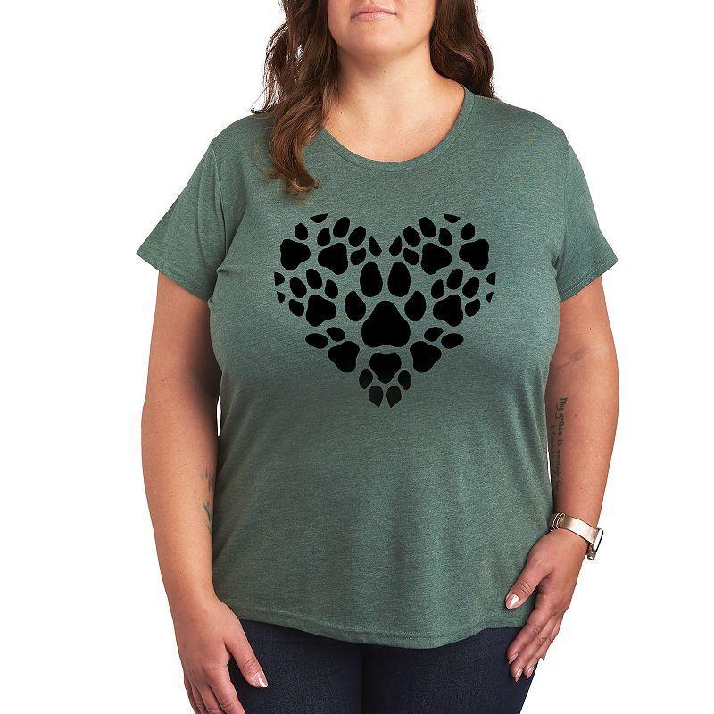 Plus Pawprint Heart Graphic Tee, Womens Med Grey Product Image