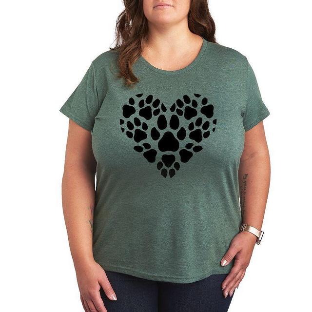 Plus Pawprint Heart Graphic Tee, Womens Grey Gray Product Image